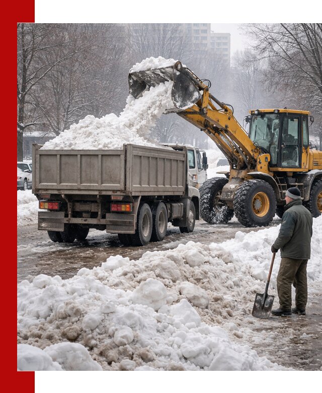 Вывоз снега грузовой техникой в Нижневартовске оперативно и чисто