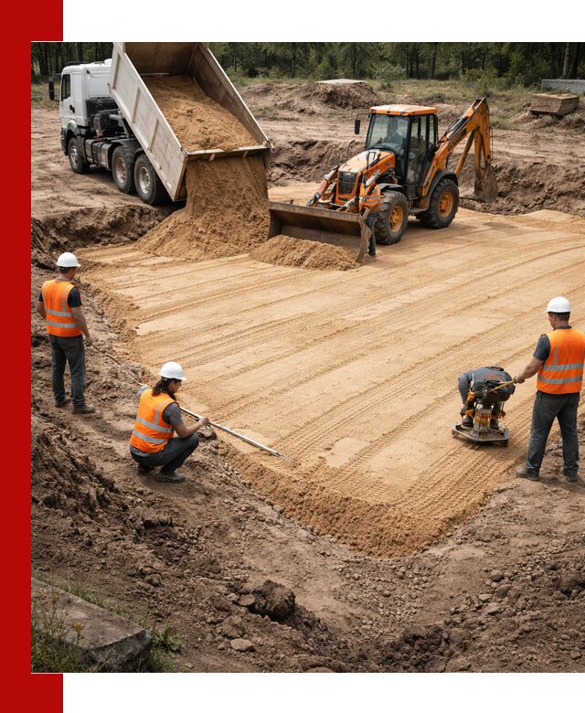 Устройство песчаной подушки для фундаментов и дорог в Нижневартовске